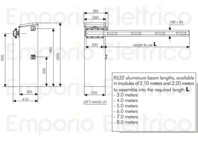 fadini asta in alluminio 5,30 m composta da due pezzi più modulo e led 9864l